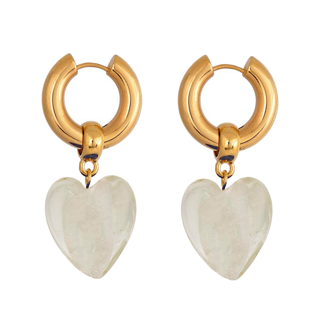 The Heart Of Glass hoop earrings in gold and crystal colours from the brand MAYOL JEWELRY