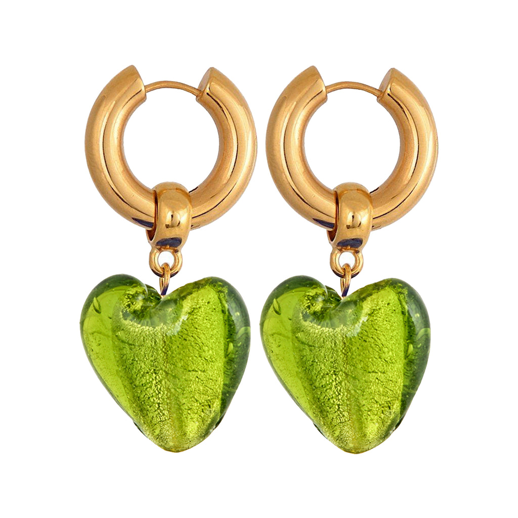 The Heart Of Glass hoop earrings in gold and emerald colour from the brand MAYOL