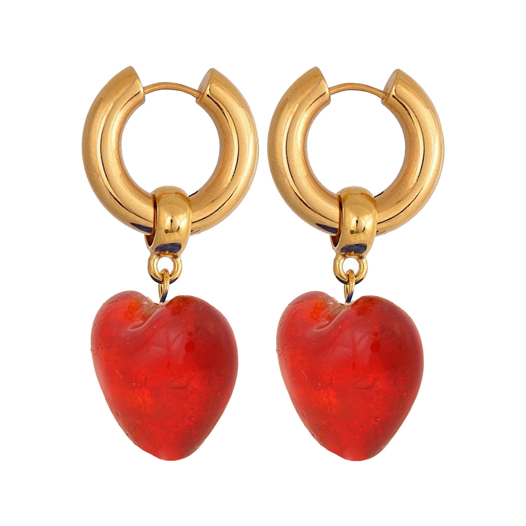 The Heart Of Glass hoop earrings in gold and red colour from the brand MAYOL