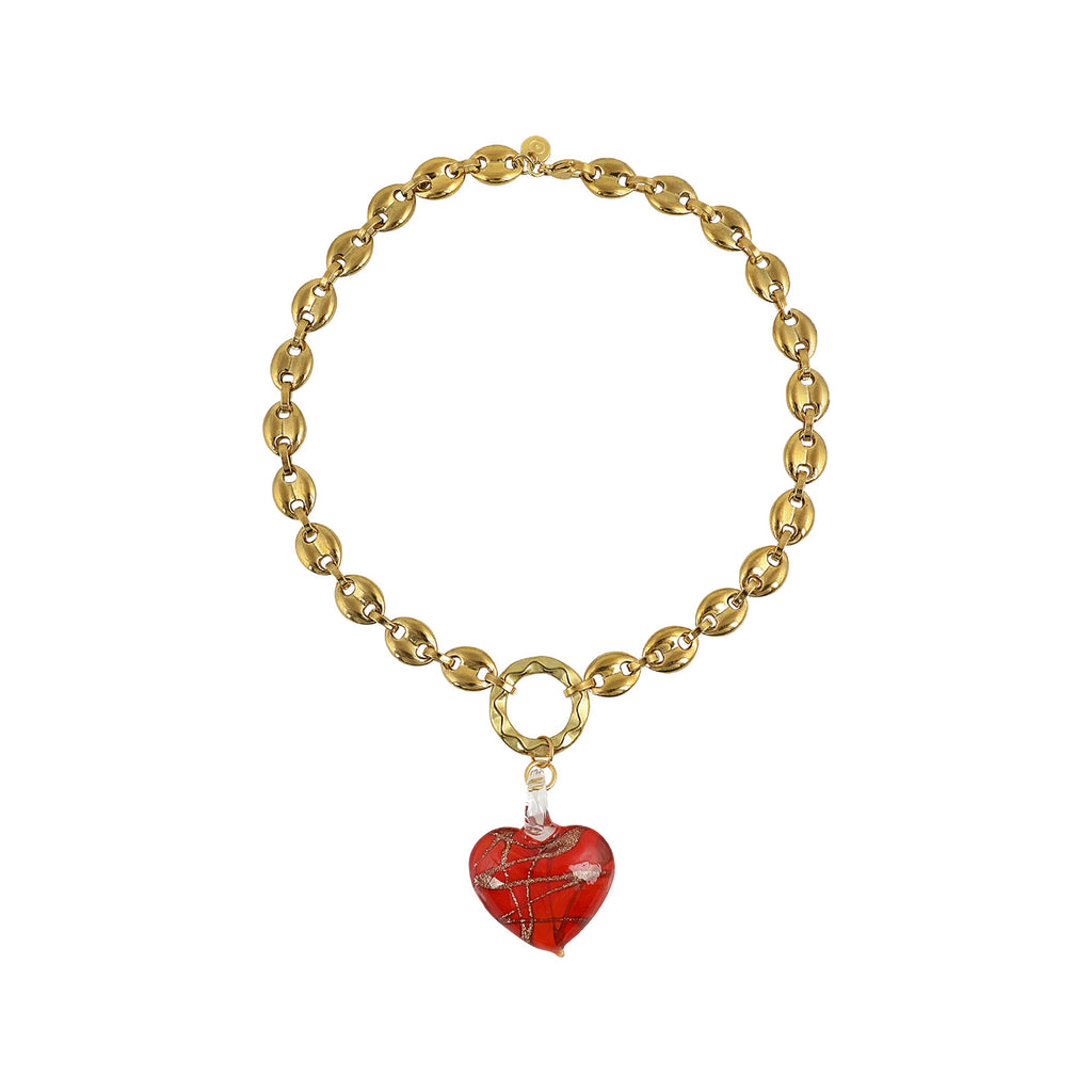 The Heart Of Glass necklace in gold and red colours from the brand MAYOL JEWELRY