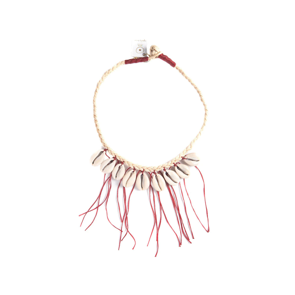 The tassels cowries braided necklace in white and red colour from the brand MAYOL