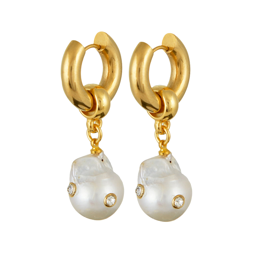 The too shy hoop earrings in gold and white colour from the brand MAYOL