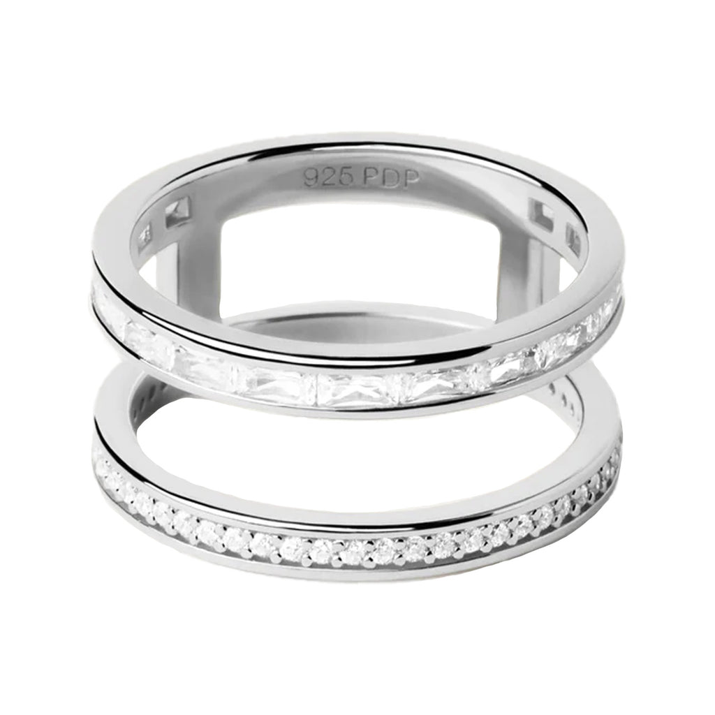 The Bianca ring in silver and clear colours from the brand P D PAOLA