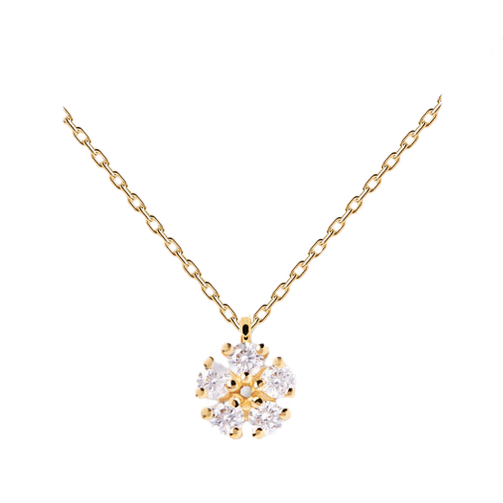 The Daisy necklace in gold and clear colours from the brand P D PAOLA