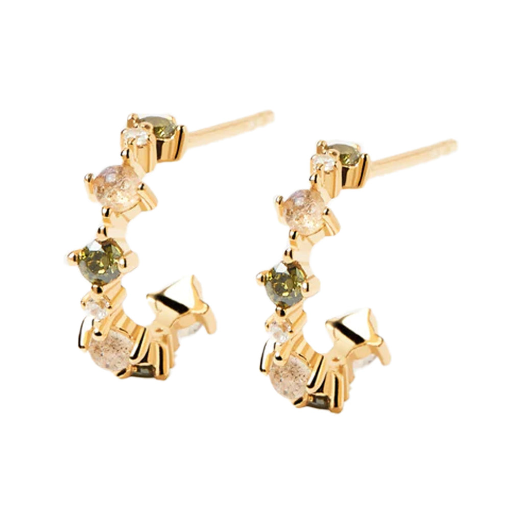 The Glory earrings in gold and green colours from the brand  P D PAOLA