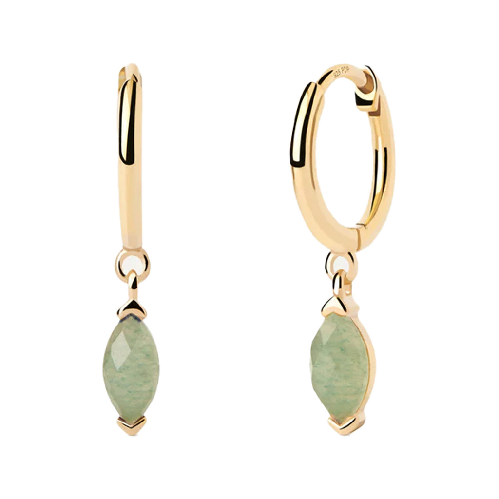 The Green Aventurine Nomad hoops in gold and green colors from the brand P D PAOLA