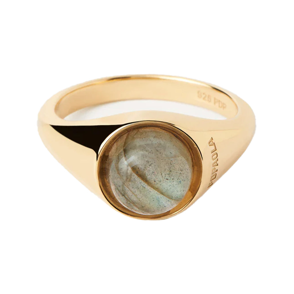 The Moon ring in gold and labladorite colours from the brand P D PAOLA