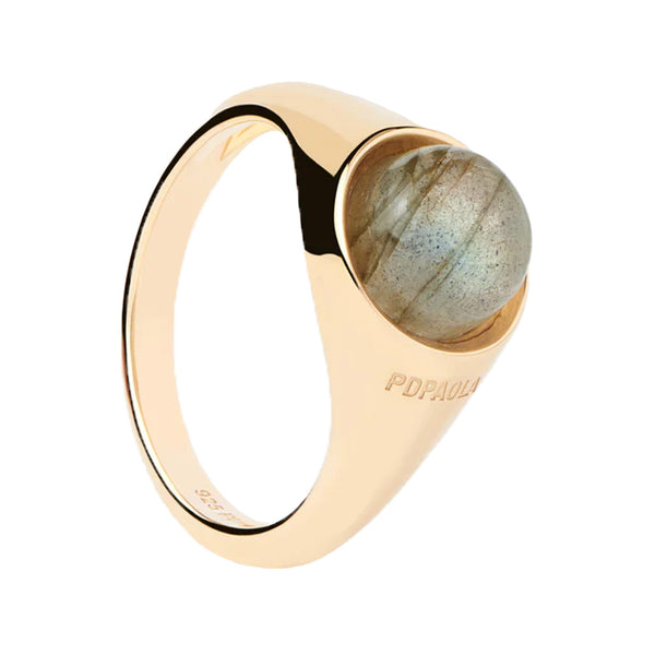 The Moon ring in gold and labladorite colours from the brand P D PAOLA