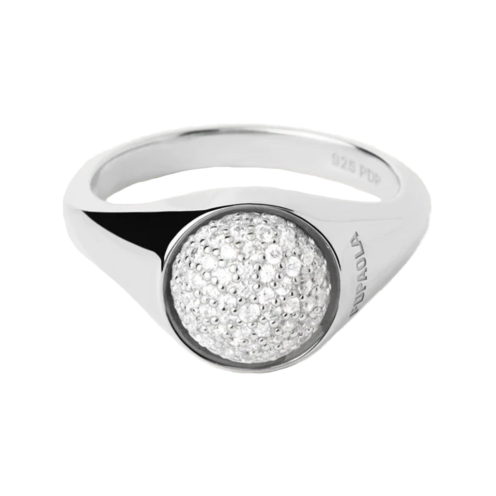 The Pavé Moon ring in silver and clear colours from the brand P D PAOLAű