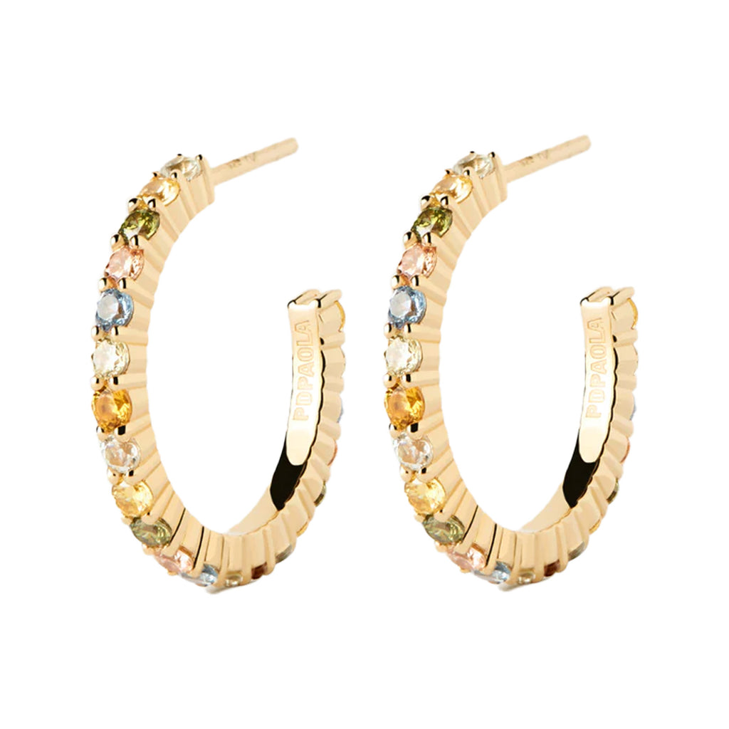 The Rainbow hoop earrings in gold and multicolor from the brand P D PAOLA