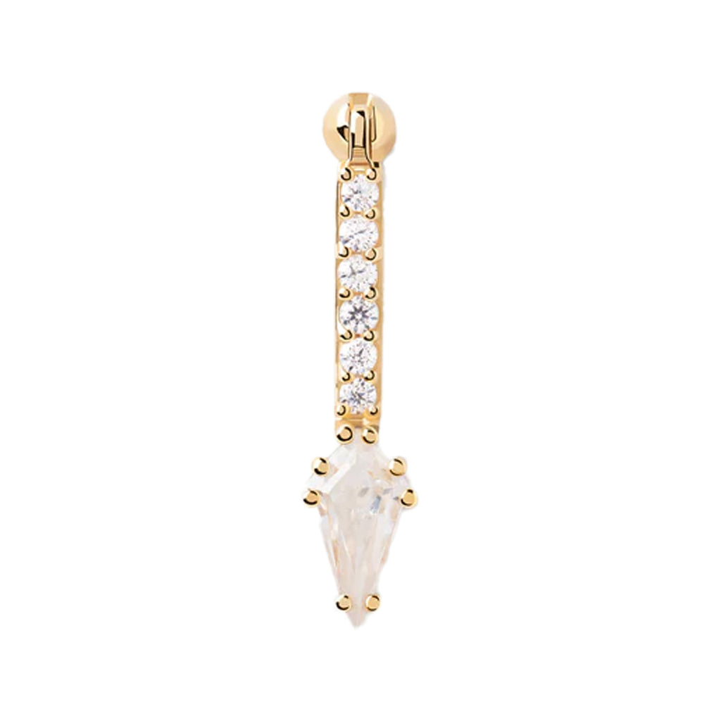 The Super Vero single earring in gold and clear colours from the brand P D PAOLA