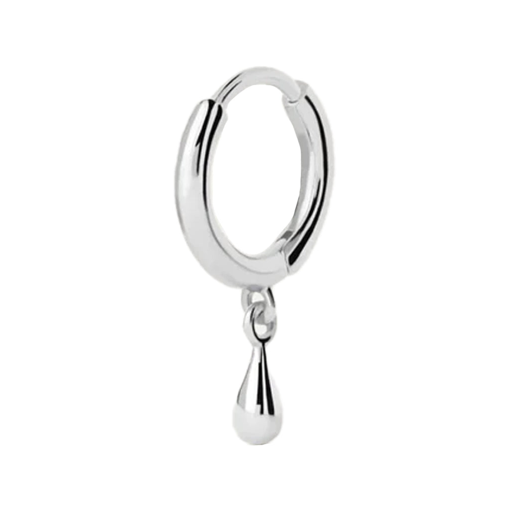 The Teardrop Single hoop earring in silver colour from the brand P D PAOLA