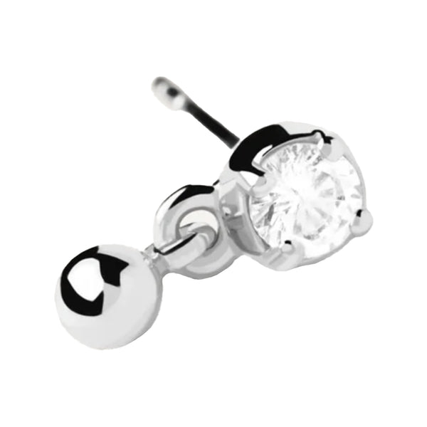 The Water single stud earring in silver and clear colours from the brand P D PAOLA