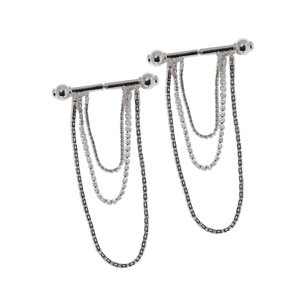 The Barbell Chandelier earrings in silver colour from the brand PANCONESI