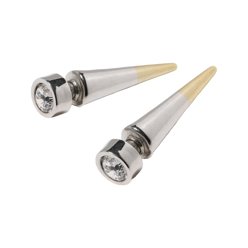 The Spina Diamanti small earrings in silver and gold colours from the brand PANCONESI