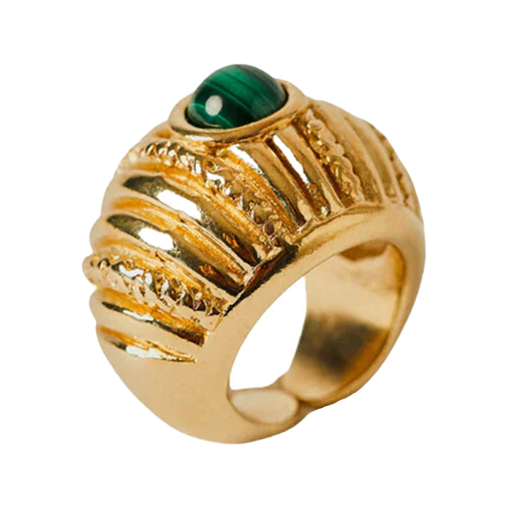 The Reef ring in gold and green colours from the brand PAOLA SIGHINOLFI