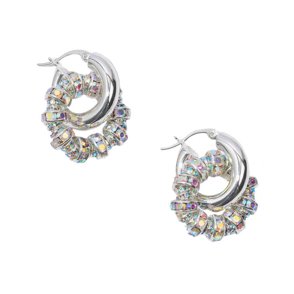 The Le Créoles Petites earrings in silver and clear colours from the brand PEARL OCTOPUSS.Y