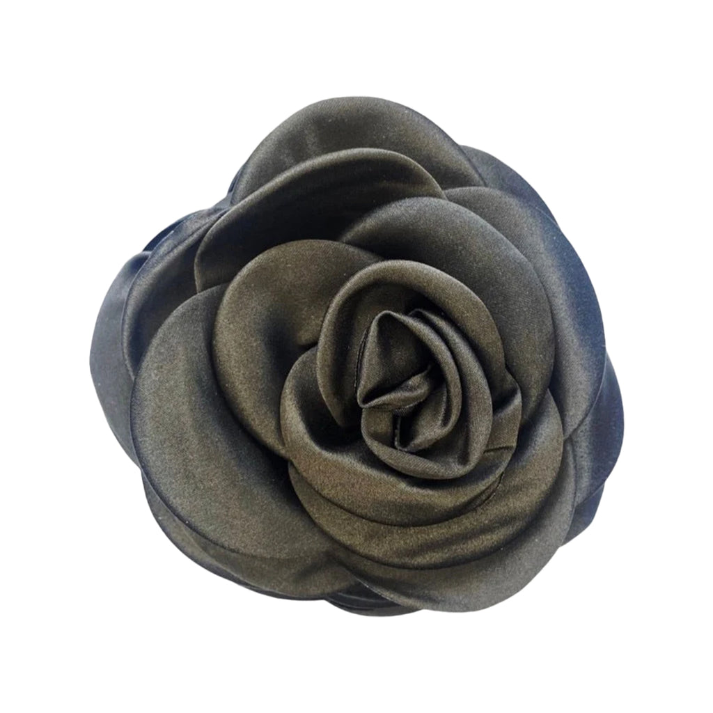 The giant satin rose claw clip in black colour from the brand PICO